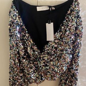 Cropped ASTR sequin long sleeve shirt